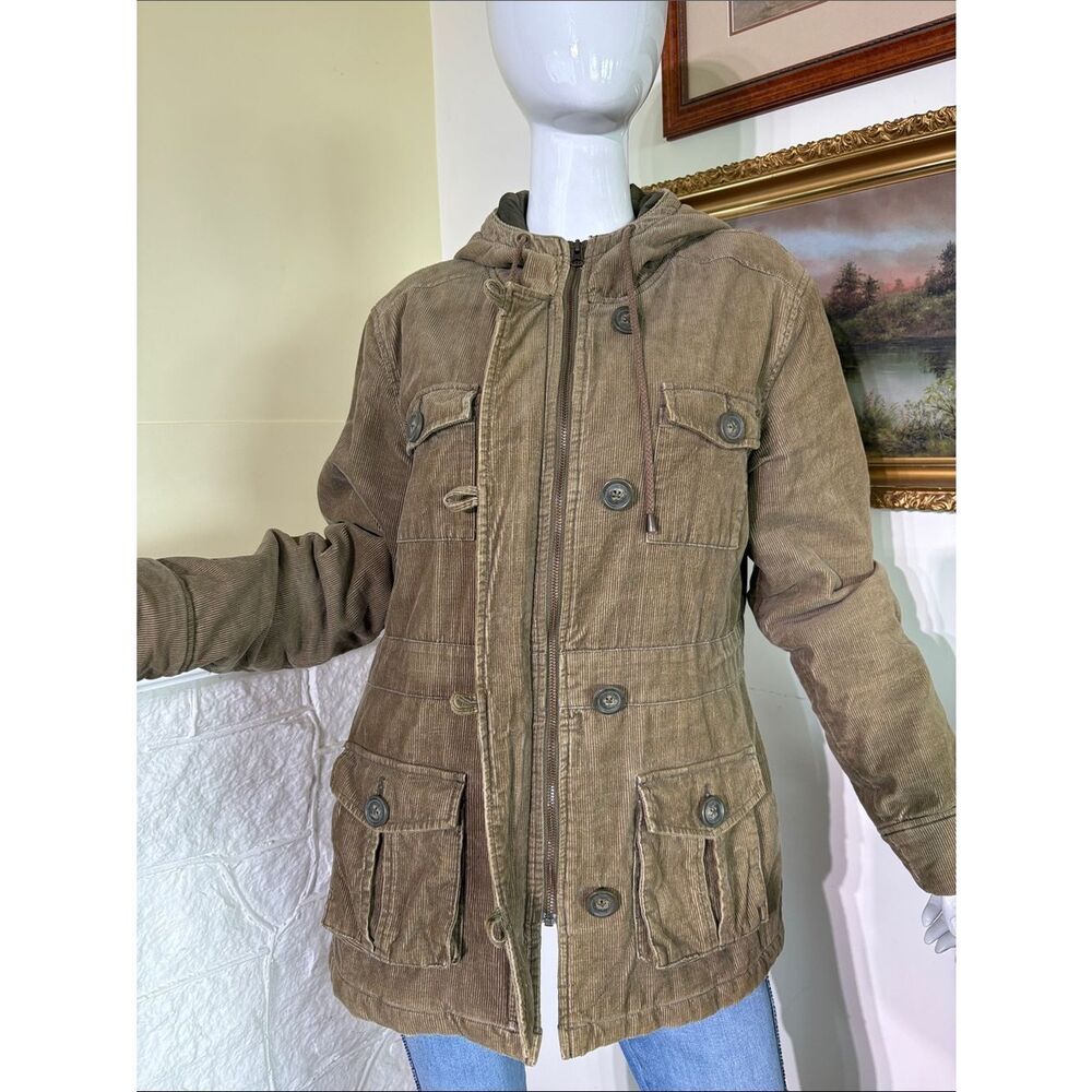 Roots Corduroy Hooded Military Green Zip Up Jacket - Picture 7 of 13